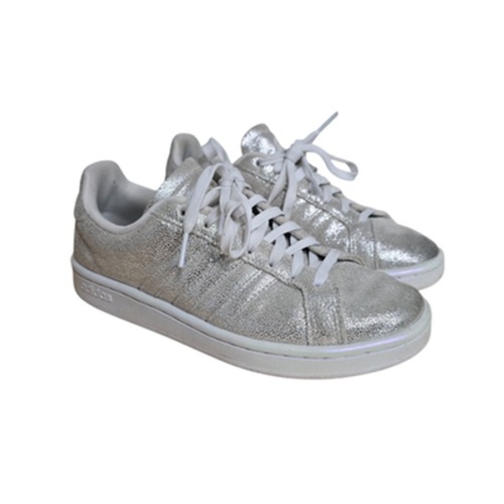 Adidas Cloudfoam Shoes Womens Size 6.5 Silver‎ Metallic Low Top Lace Up F98591